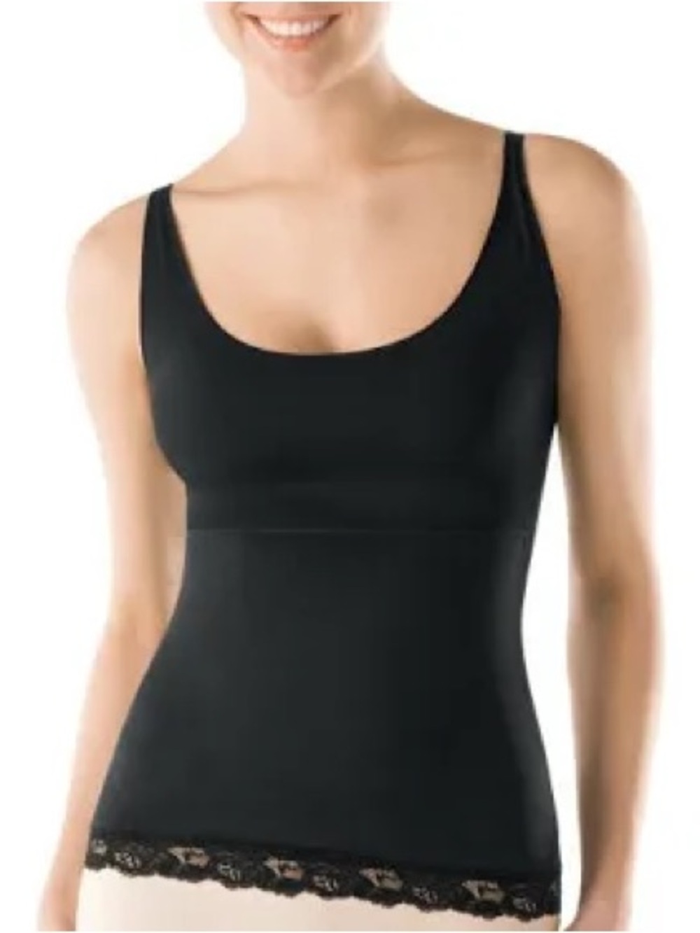 Spanx Hide & Sleek Lace Trimmed Scoop-neck Cami Camisole Black Size Sm
